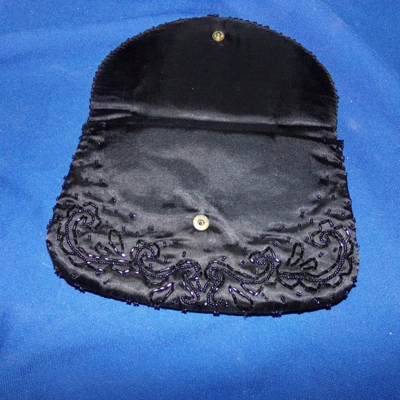 Vintage Beaded Evening Bag Clutch Purse - Black - Picture 3 of 7